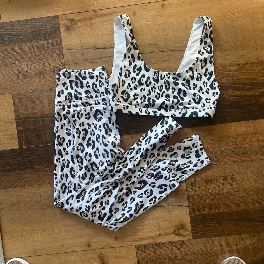 Fabletics Black and White Leopard Leggings Set